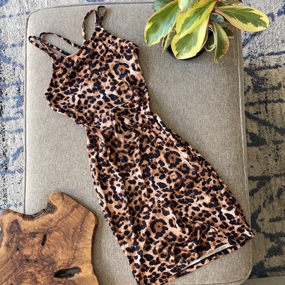 Animal print strappy mini dress